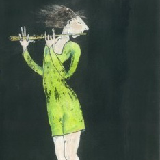 Flute Player in Green